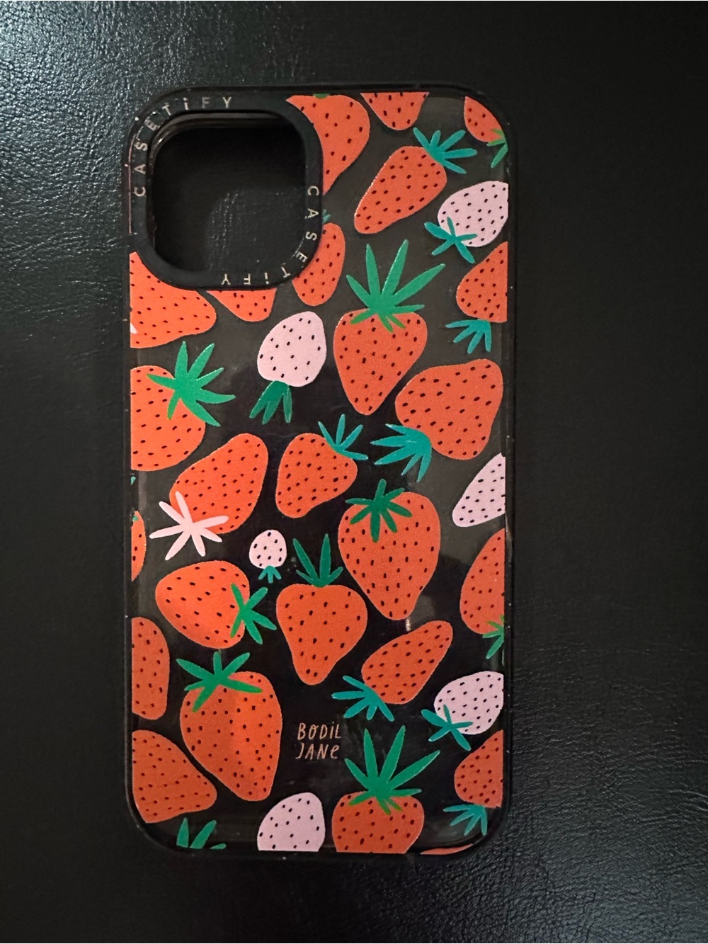 Casetify Strawberry Pattern Black IPhone 14 Case - Orange & Pink